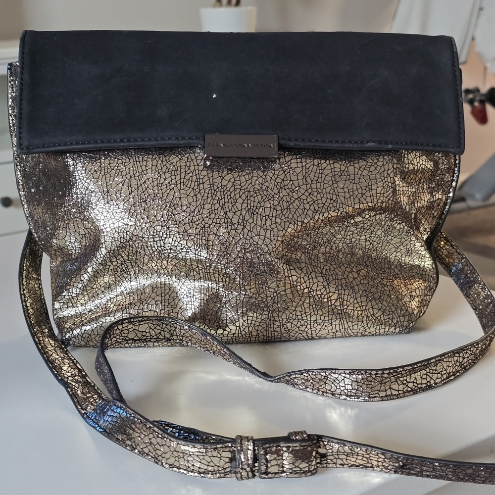 French Connection Elegant Leather Black and Gold Women's Bag
